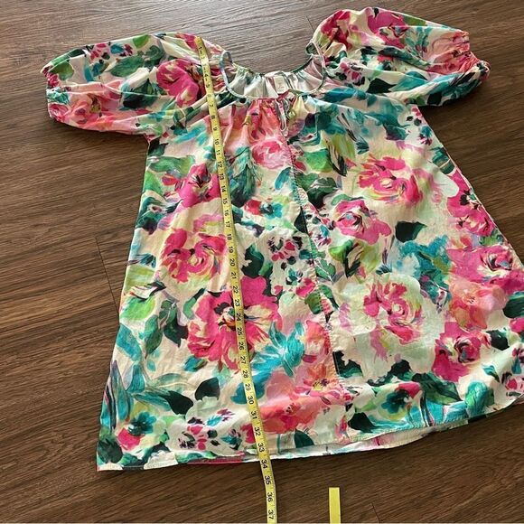 H&M PUFF-SLEEVED TIE-DETAIL FLORAL DRESS White Pink Green Blue Small - Picture 13 of 13